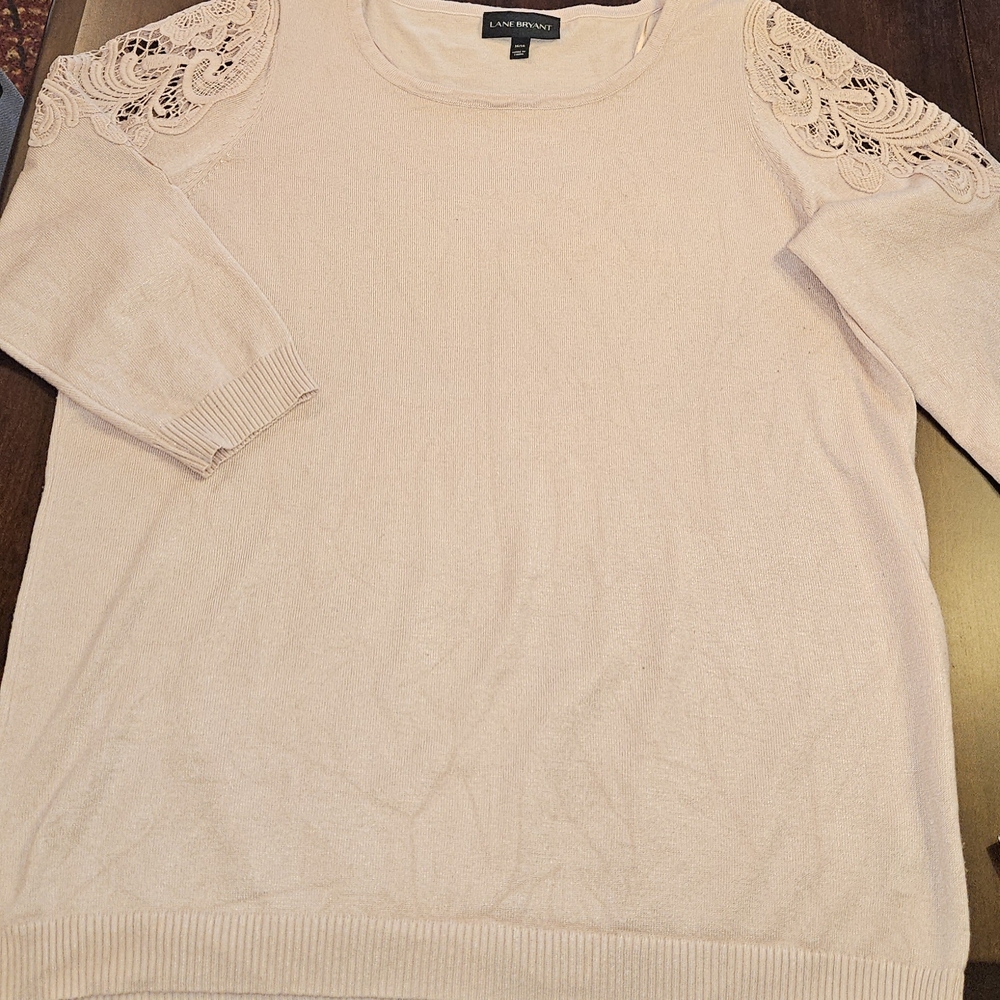 Lace Shoulder Sweater - Pale Pink